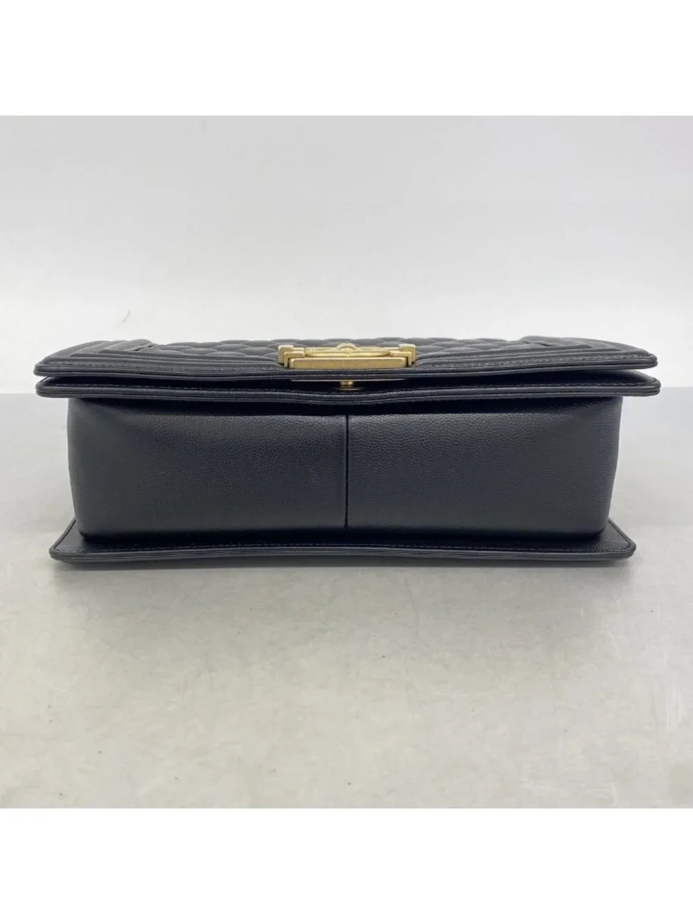 Chanel Shoulder Bag Boy Caviar Leather Black Champagne Gold